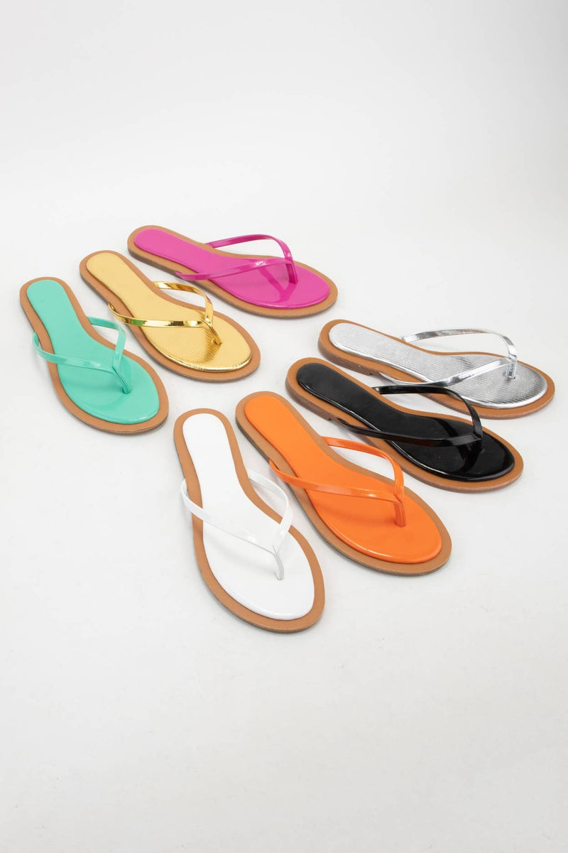 PATENT THONG SANDAL CONTRAST COLOR OUTSOLE