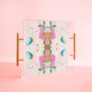 Monets Garden Pink (Laura Park) Acrylic Tray With Gold Handles