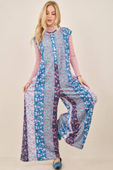 Petal Diary Terry Button Henley Jumpsuit