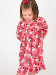 SoftSnooze™ Girls Red Dear Santa Long Sleeve Ruffle Pajama Night Gown