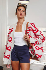 Oversized Ribbon Pullover Sweater Cardigan: CREAM/PINK