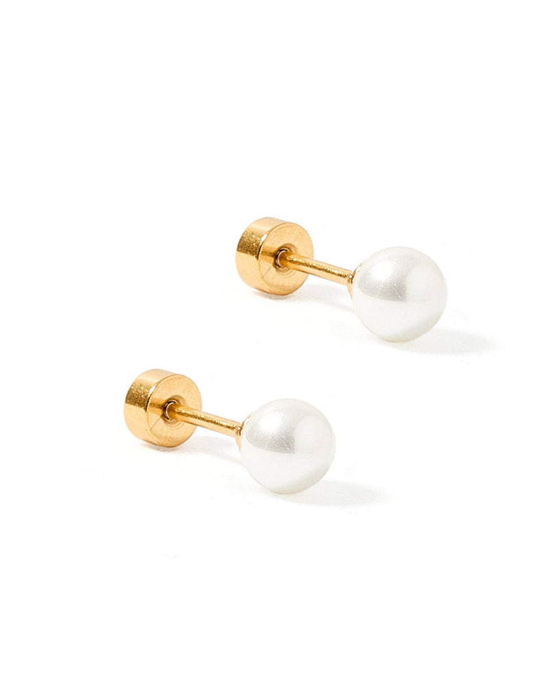 Screwback Stud Earrings - Payton Pearl White 3mm