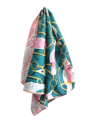 Bouffant: Reversible Hand Towel: Turquoise/White/Pink / 19x29 in / Hand Towel