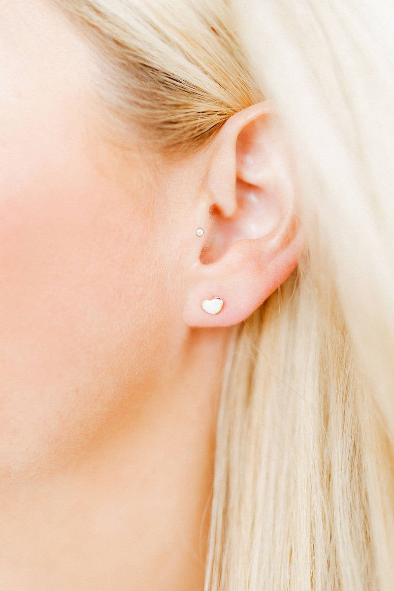 Screwback Stud Earrings - Nora Heart - White