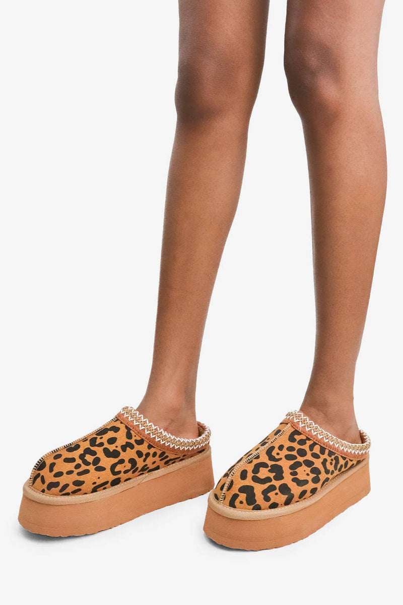 Cozy Fur-Lined Slipper, Rubber Sole: Leopard