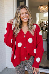 LAS Polka Dot Oversized Button Front Cardigan