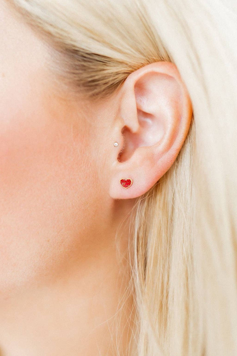 Screwback Stud Earrings - Nora Heart Red