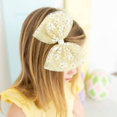 Sunshine Ditsy Daisy Easter Tulle Bow Clip - Kids Hair