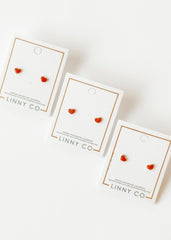 Screwback Stud Earrings - Nora Heart Red