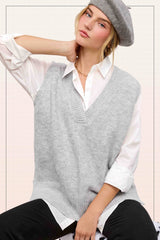 Oversized Soft Knit Sweater Vest with Side Slit