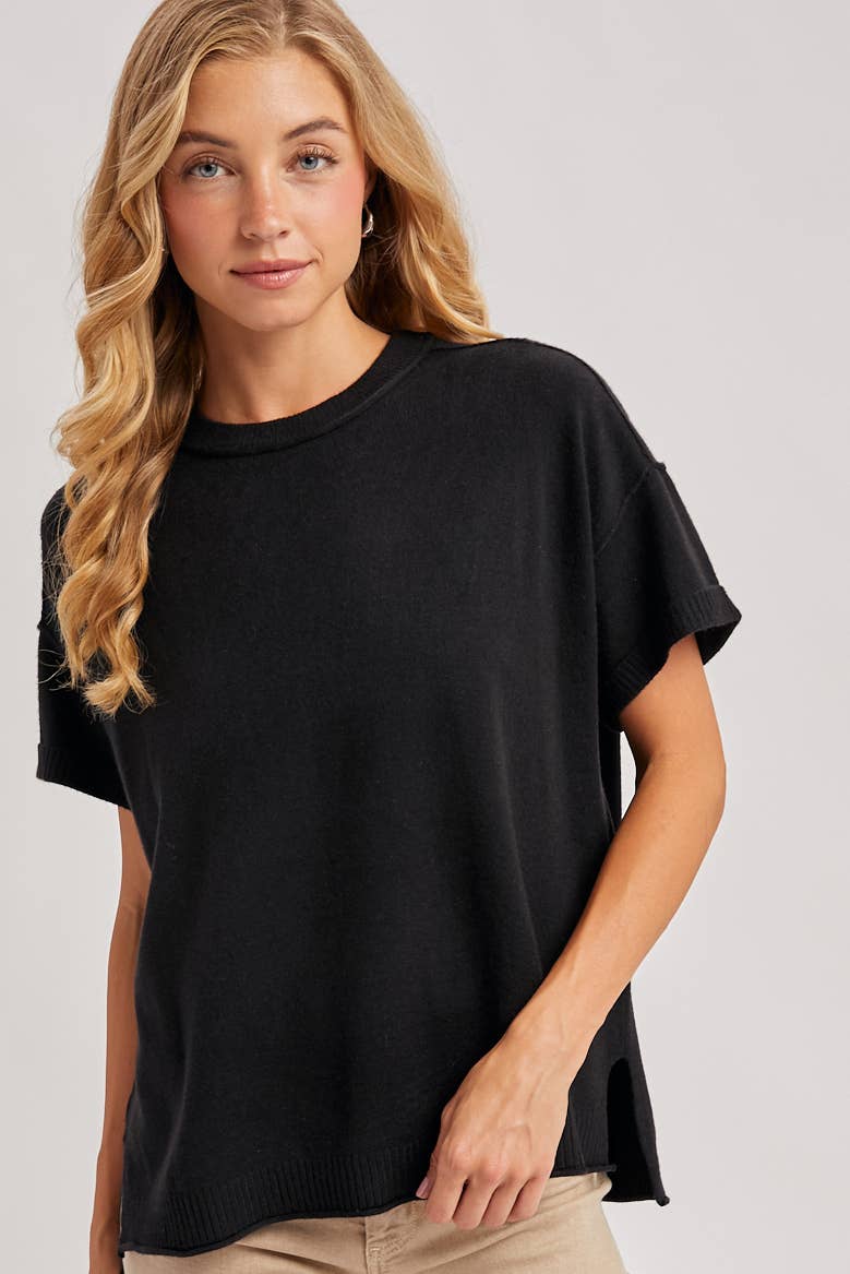 CREW NECK KNIT T-SHIRT: Black