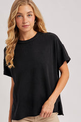 CREW NECK KNIT T-SHIRT: Black