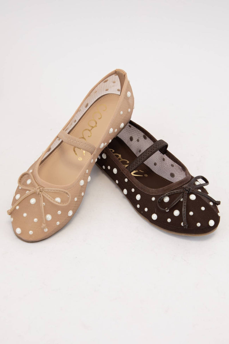 CARLY SHEER MESH WITH PEARL EMBELLISHMENT FLAT