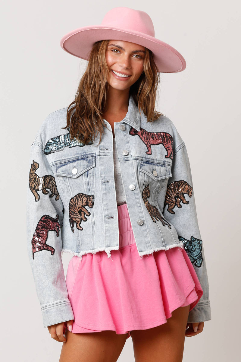 Sequin Tiger Denim Jacket