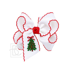 Embroidered Christmas Tree Crochet Edge Bow : 4.5" Large