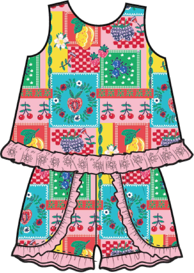Girls Picnic Party Patchwork Cotton Gauze Swing Top & Short Set