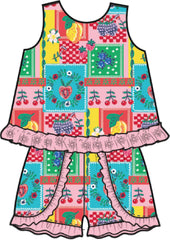 Girls Picnic Party Patchwork Cotton Gauze Swing Top & Short Set