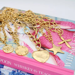 Gold Petal Cross Necklace, 17"
