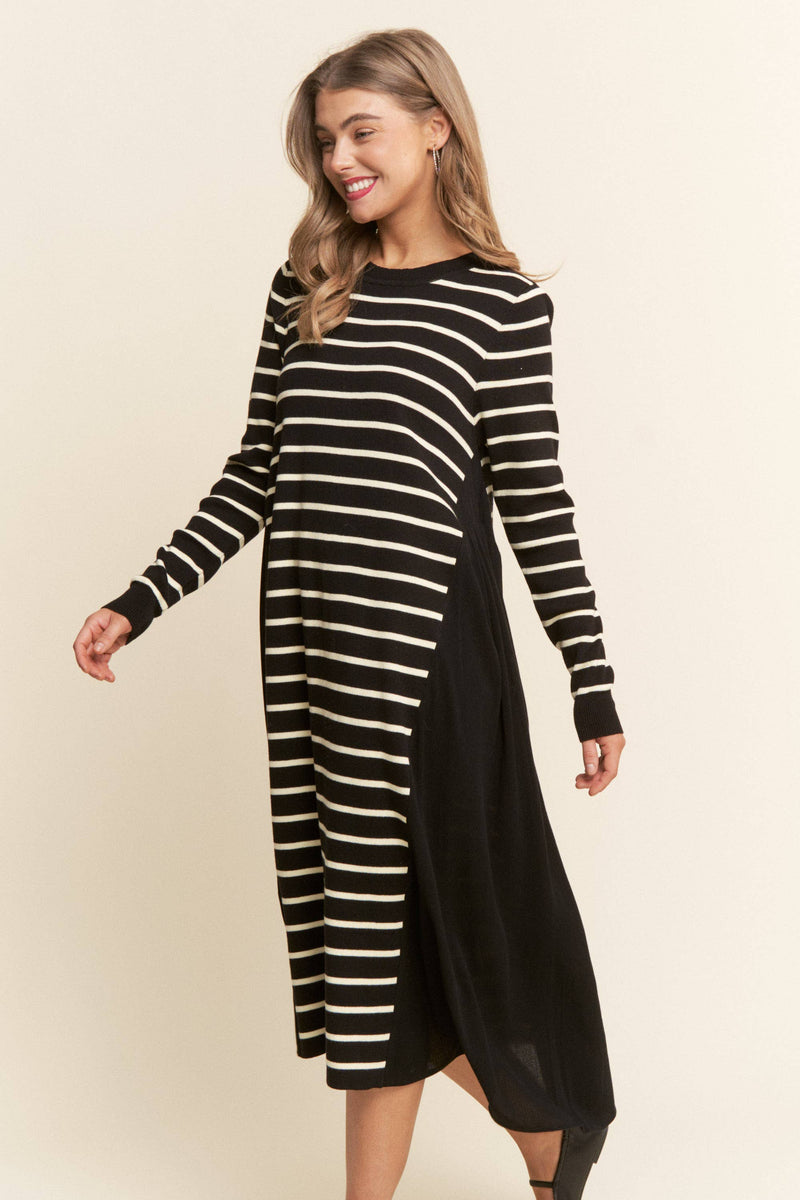 Striped Color Block Long Sleeve Knit Dress