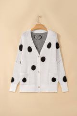 LAS Polka Dot Oversized Button Front Cardigan