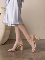 The Francee | Natural Transparent Double Strap Raffia Heel