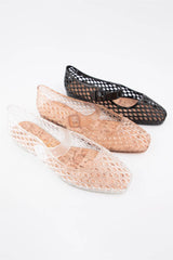 Woven Jelly Mary Jane Flats Tapered Square Toe