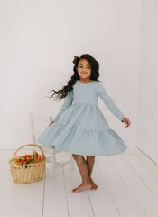 Gwendolyn Ruffle Dress in Dusty Blue | Girls fall Dress