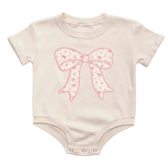 Ditsy Floral Bow Patch Short Sleeve Romper