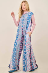 Petal Diary Terry Button Henley Jumpsuit