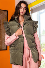 IT1813 Ruffle Sleeve Down Vest