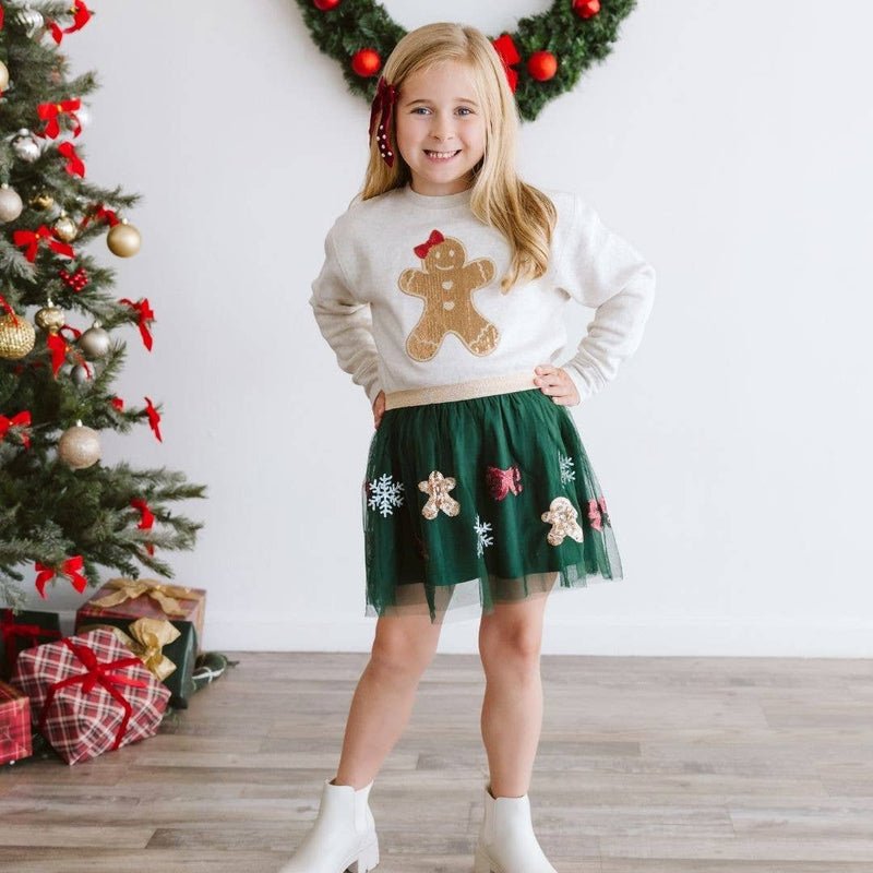 Gingerbread Sequin Patch Christmas Sweatshirt Girls Clothes