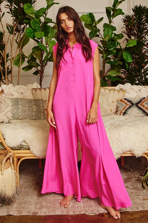 Wide Leg Solid Satin Jumpsuit