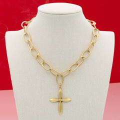 Gold Petal Cross Necklace, 17"