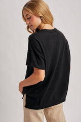 CREW NECK KNIT T-SHIRT: Black