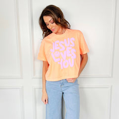 Smiley Jesus Loves You Puff Violet Cropped Tee