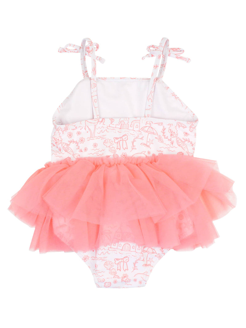 Girls By the Seaside Tulle Skirted Tie Shoulder One Piece