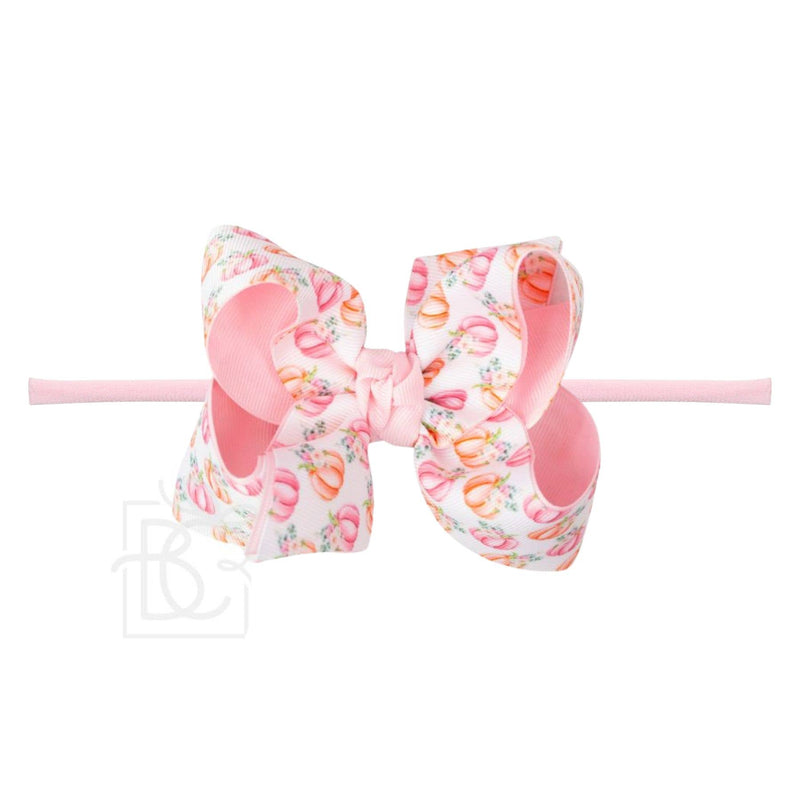 1/4" Pantyhose Headband w/Pastel Pumpkin Bow: 4.5" Large