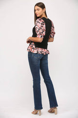 CONTRAST WOVEN SLV & HEM CREW NECK SWEATER