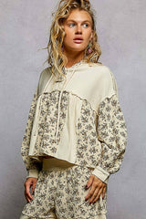Vintage Washing Double Gauze Floral Printed Hoodie Top with matching pants