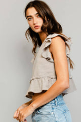 Cotton gauze Peplum Blouse Crop Top