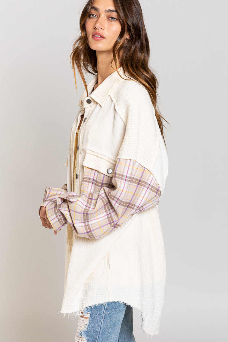 Plus Size Plaid Sleeve Tunic/Shacket