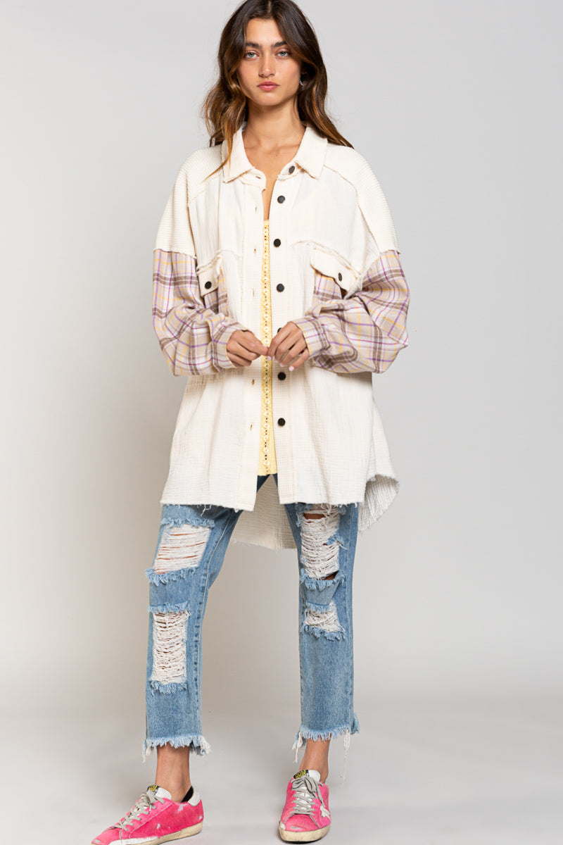 Plus Size Plaid Sleeve Tunic/Shacket