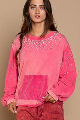 Corduroy/French Terry Sweater With Diamond Accents