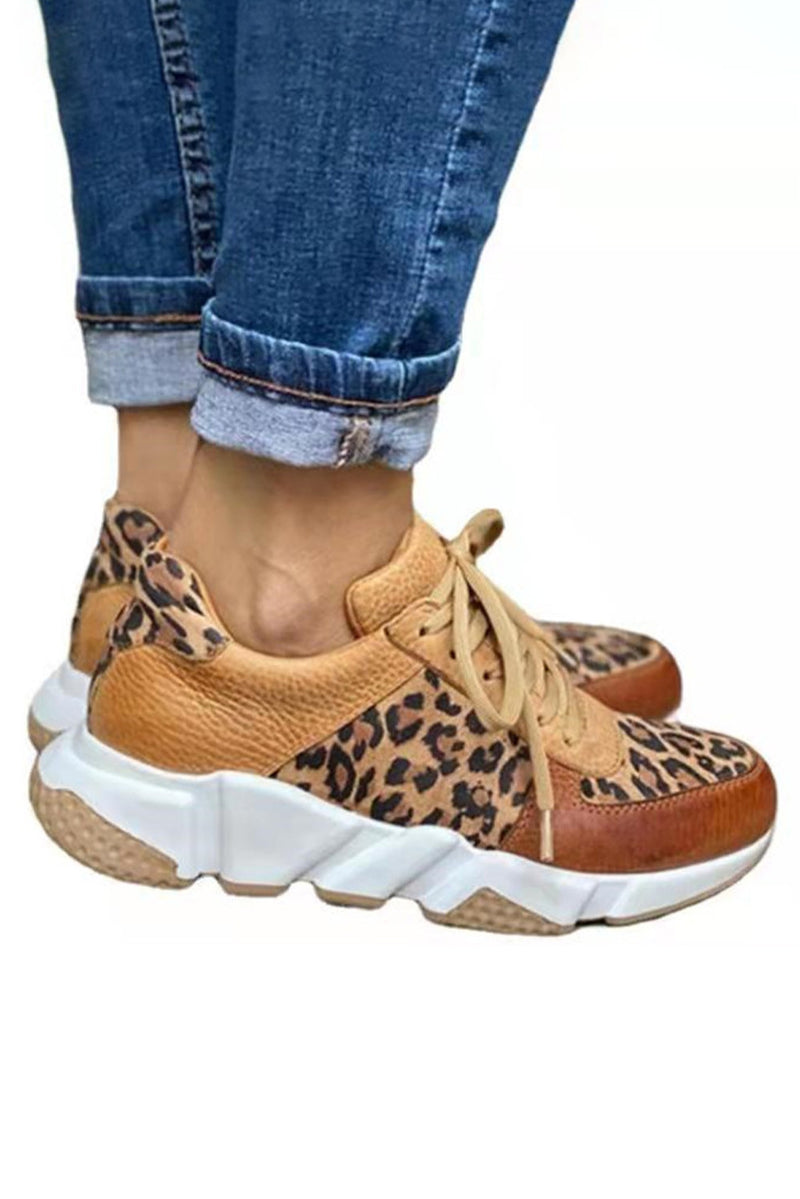 LEOPARD FAUX LEATHER LACE UP SHOES