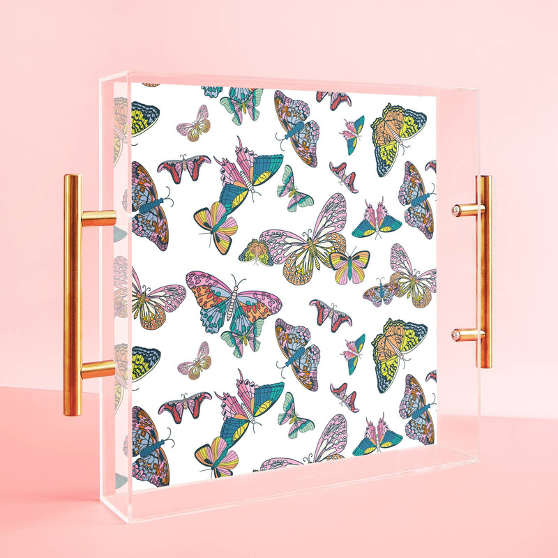 Butterfly Kisses Acrylic Tray With Gold Handles