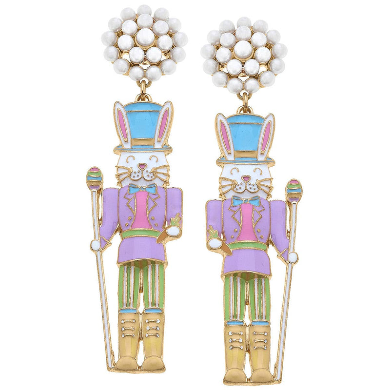 Easter Nutcracker Bunny Enamel Earrings in Pastel Multi