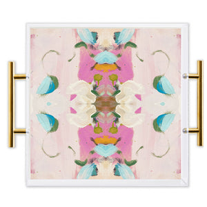Monets Garden Pink (Laura Park) Acrylic Tray With Gold Handles
