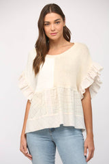 PATCHWORK FLUTTER SLV SWEATER: IVORY