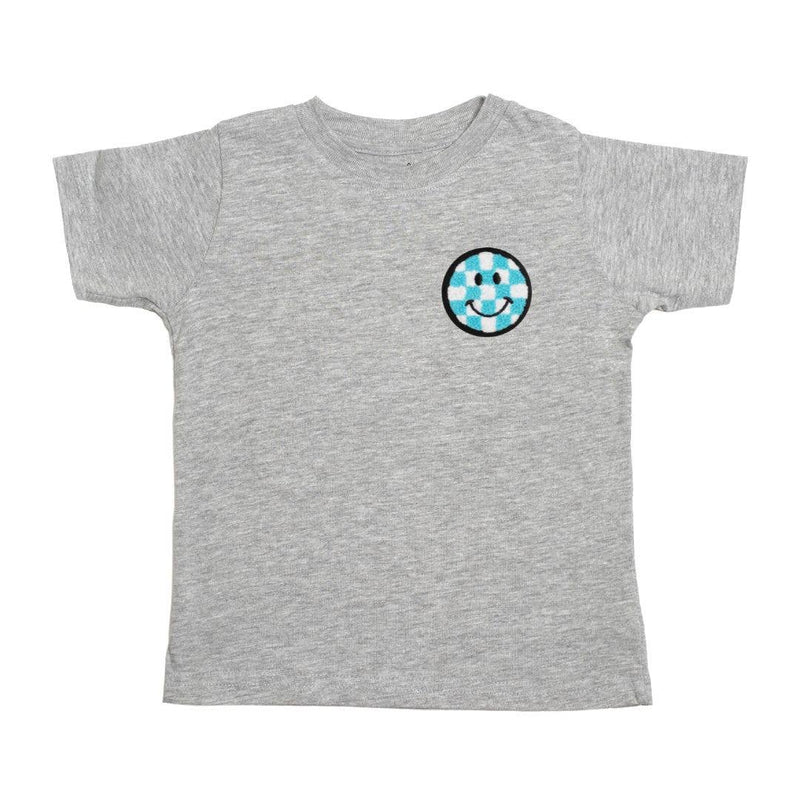 Smiley Checker Patch Short Sleeve T-Shirt - Kids Spring Tee: 7/8Y