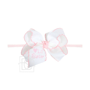 White w/ Light Pink Crochet Edge  - Lil Sister Embroidery